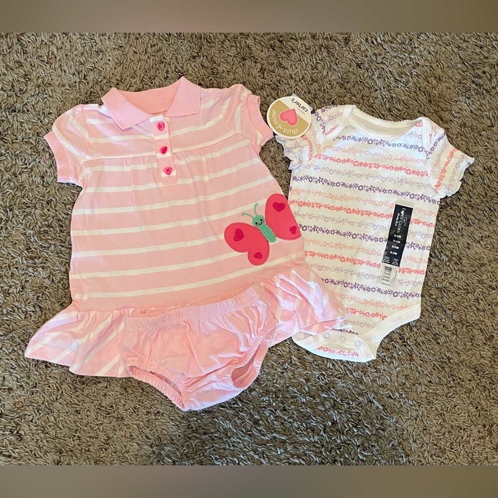 Brand New 3 months Carter’s Baby Girl Dress with matching diaper cover